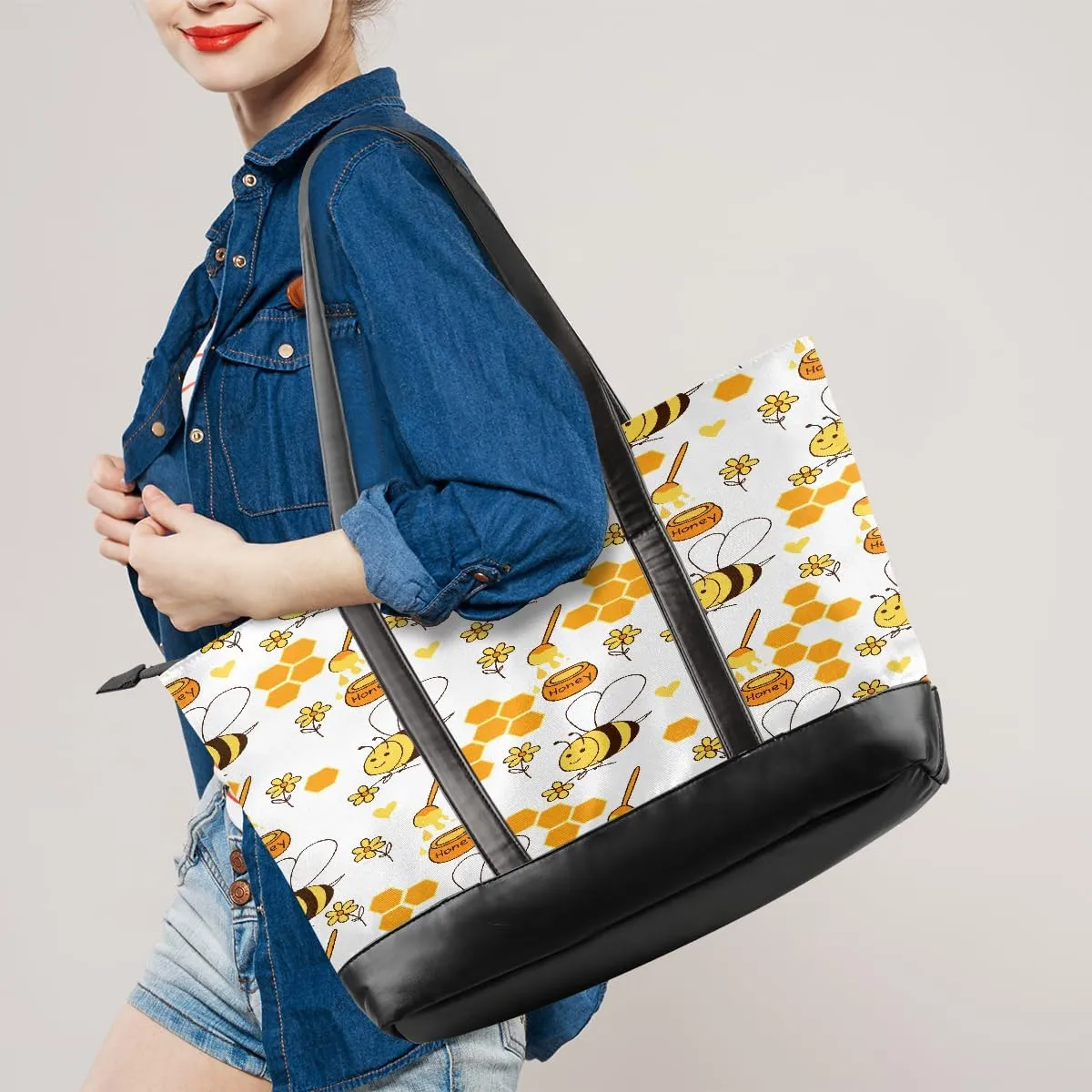 Canvas Laptop Tote Bag for Women Bee Honey Animal Cute 15.6 Inch Large Capacity Computer Bag
