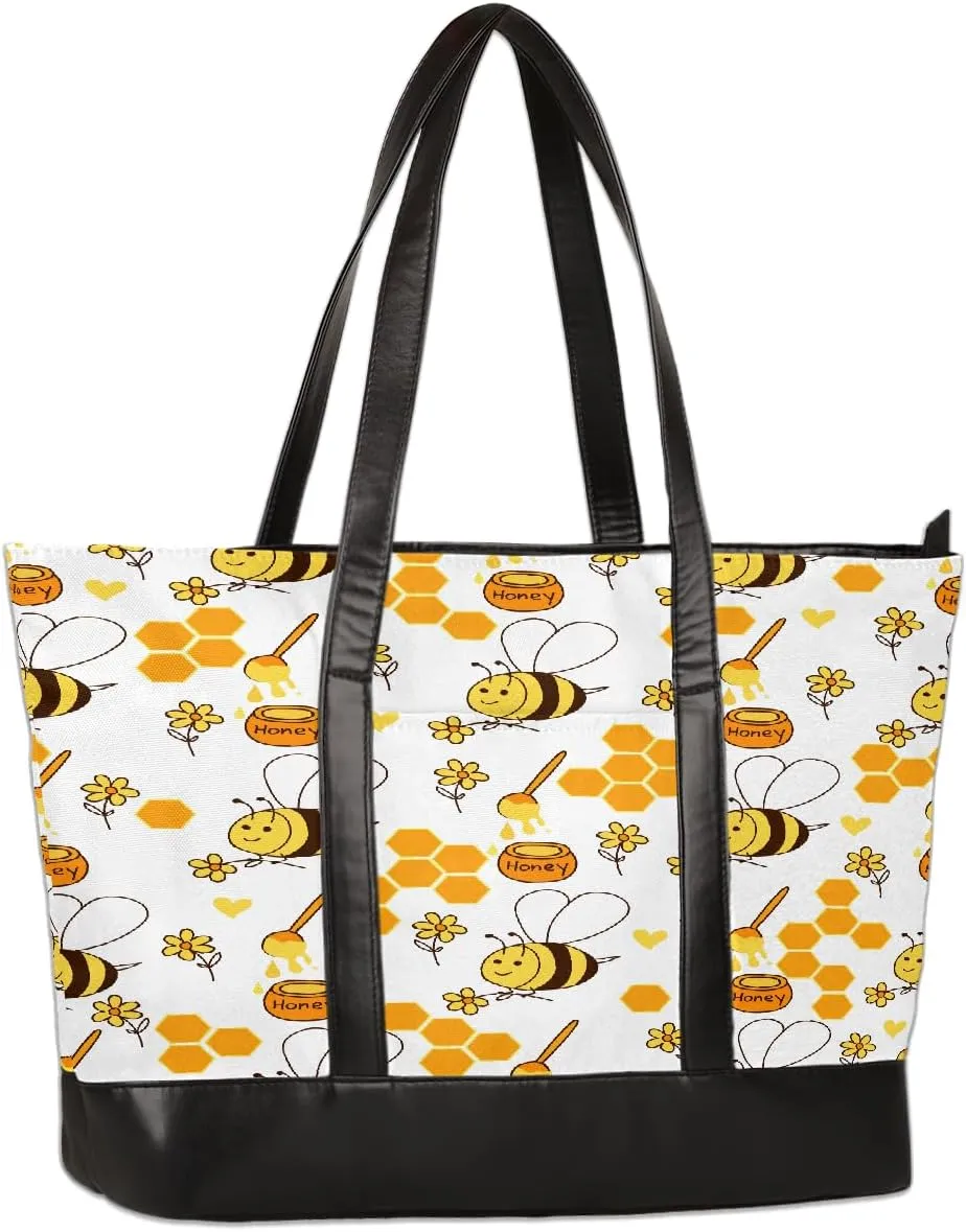 Canvas Laptop Tote Bag for Women Bee Honey Animal Cute 15.6 Inch Large Capacity Computer Bag