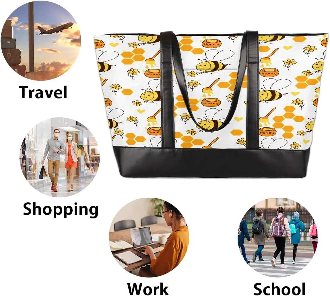 Canvas Laptop Tote Bag for Women Bee Honey Animal Cute 15.6 Inch Large Capacity Computer Bag