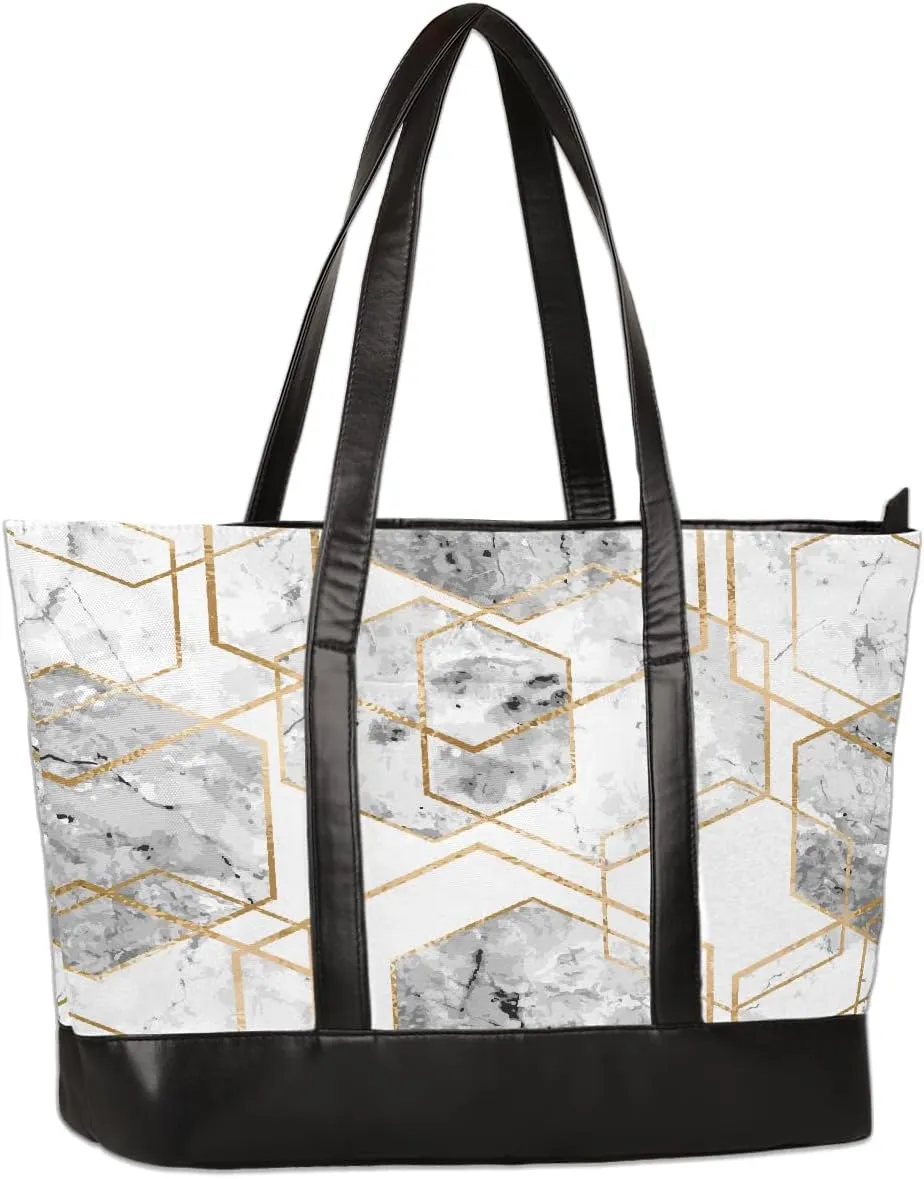 Canvas Laptop Tote Bag for Women Cherry Blossom Pink Blue 15.6 Inch Large Capacity Computer Bag