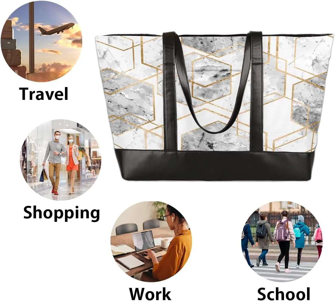 Canvas Laptop Tote Bag for Women Cherry Blossom Pink Blue 15.6 Inch Large Capacity Computer Bag