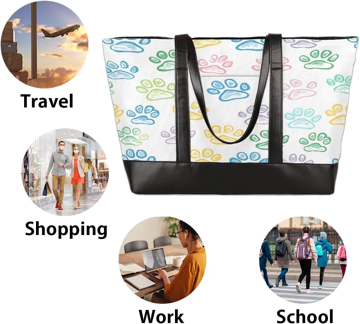 Canvas Laptop Tote Bag for Women Wood Blue Seaside 15.6 Inch Large Capacity Computer Bag