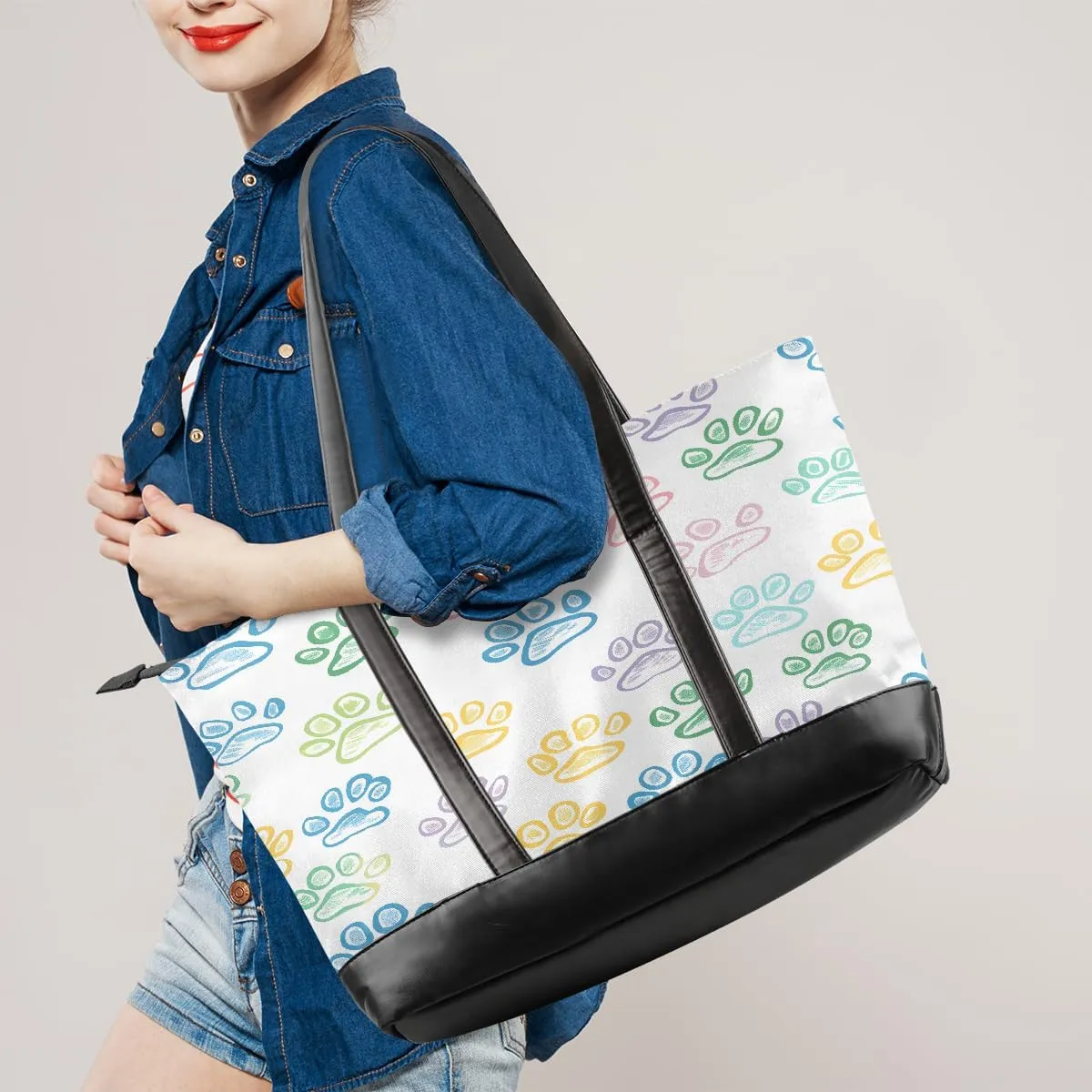 Canvas Laptop Tote Bag for Women Wood Blue Seaside 15.6 Inch Large Capacity Computer Bag