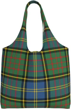 Canvas Shoulder Tote Bags For Women And Men, Reusable Grocery Bags, Large Capacity Clelland Modern Tartan Printed