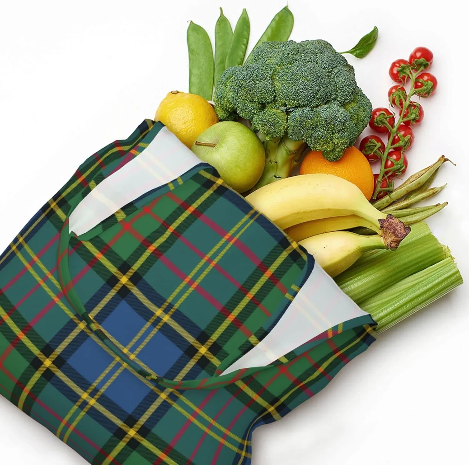 Canvas Shoulder Tote Bags For Women And Men, Reusable Grocery Bags, Large Capacity Clelland Modern Tartan Printed