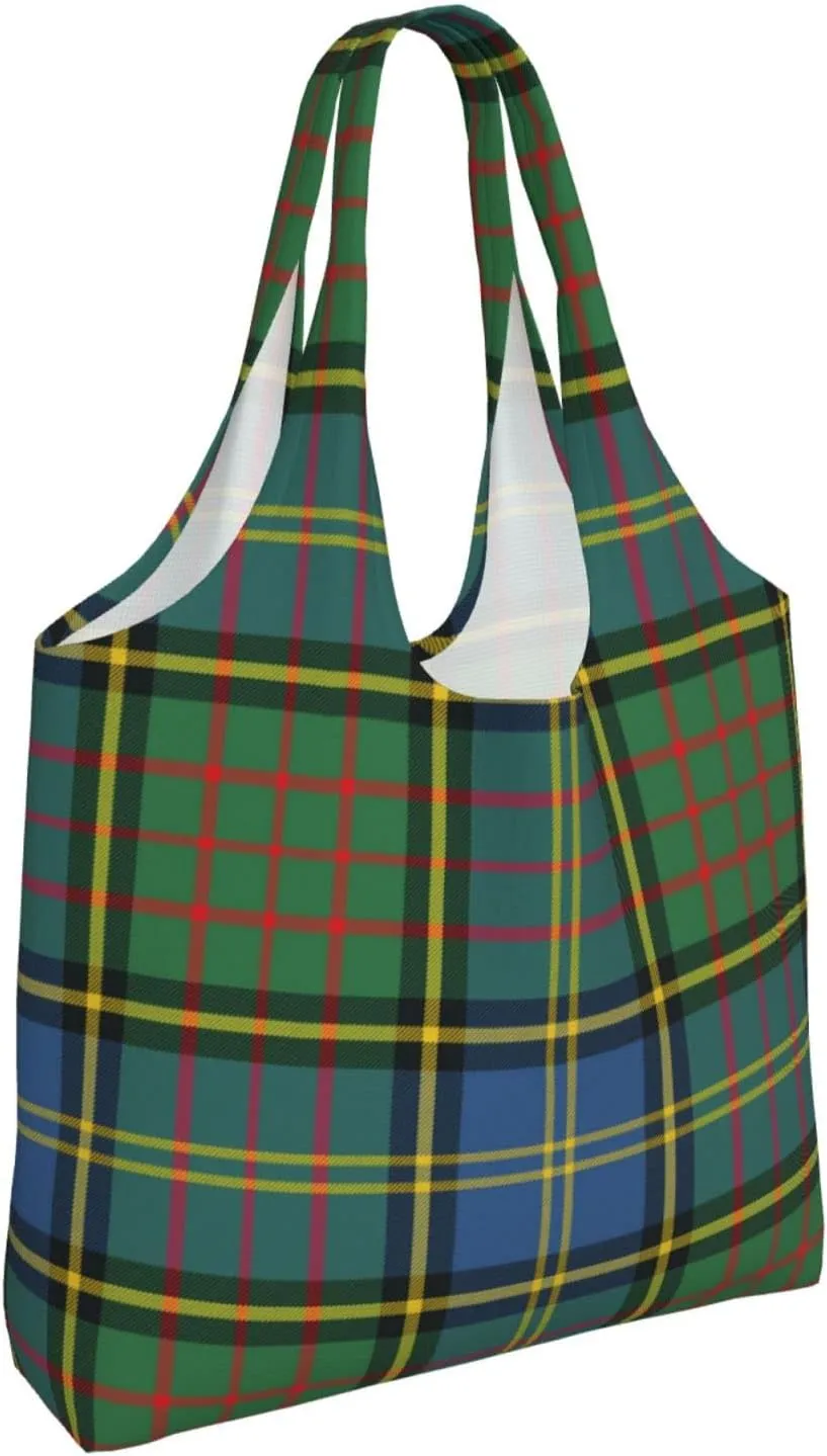 Canvas Shoulder Tote Bags For Women And Men, Reusable Grocery Bags, Large Capacity Clelland Modern Tartan Printed