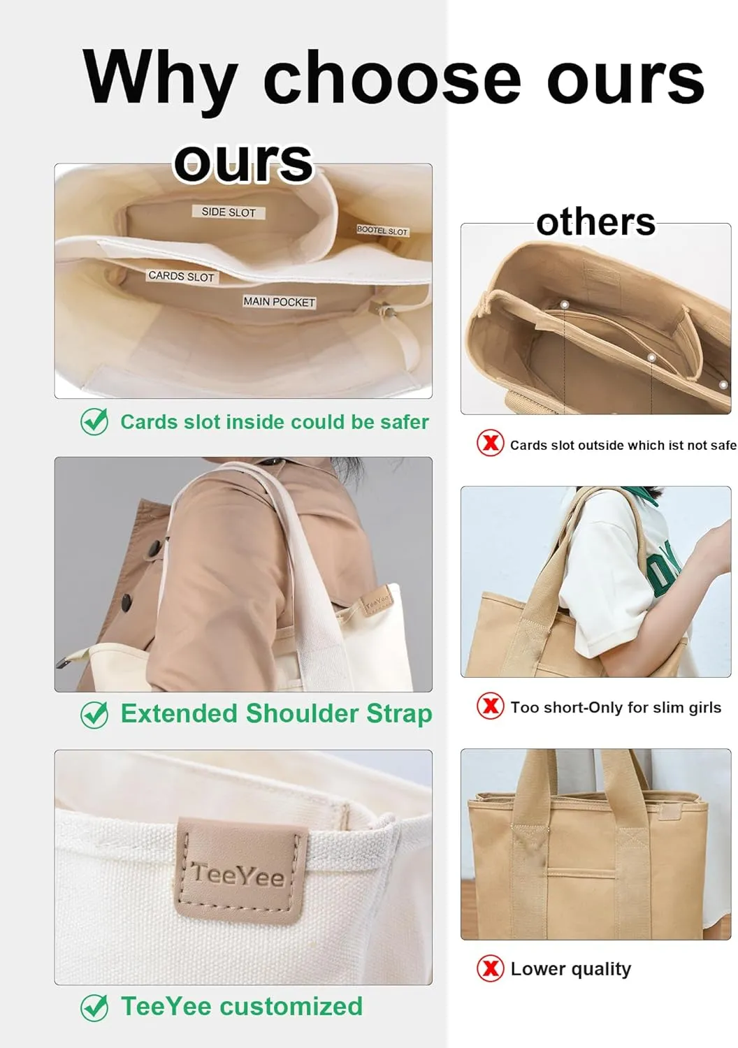 Canvas Tote Bag Casual Multi pockets Handbags Large Capacity Shopping Shoulder Bag with Pocket Bags Work Purses
