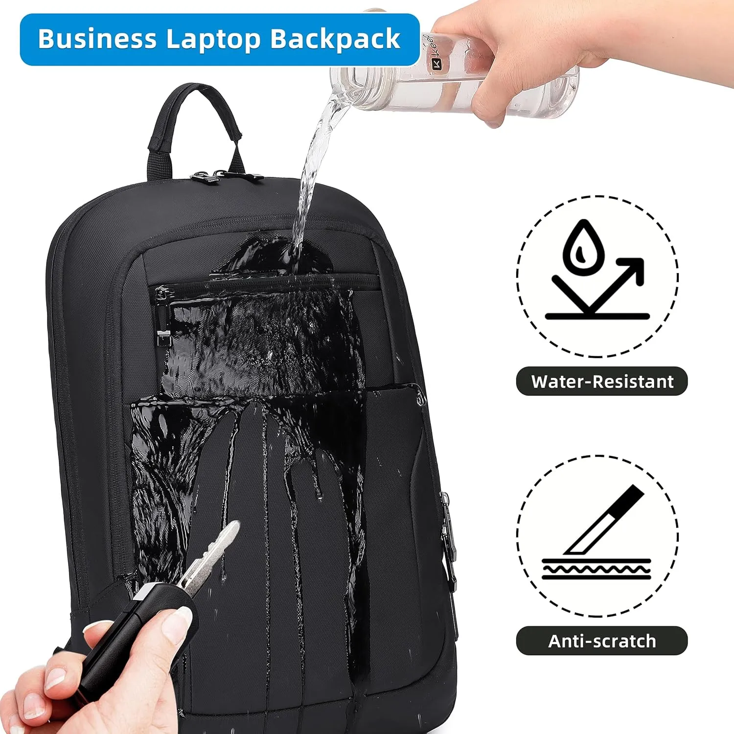 Caoroky knight Backpack Laptop Men 15.6 inch Slim Work Business Backpacks with USB Charging Port Mens Travel Bag Bookbag (Black, Medium)