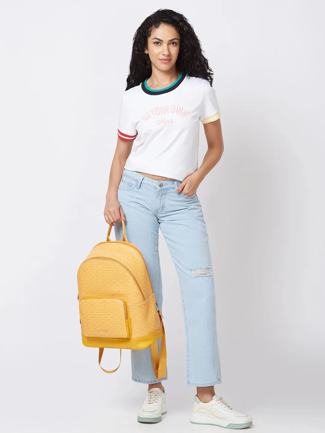 Caprese Cleo Large Yellow Laptop Backpack
