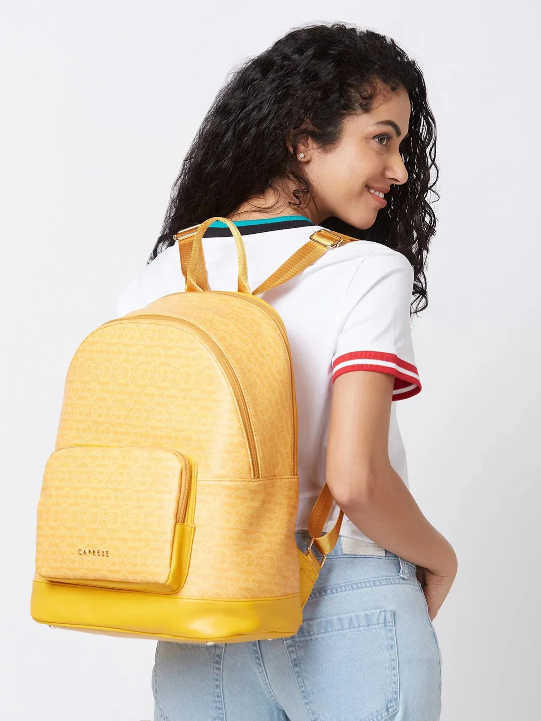 Caprese Cleo Large Yellow Laptop Backpack