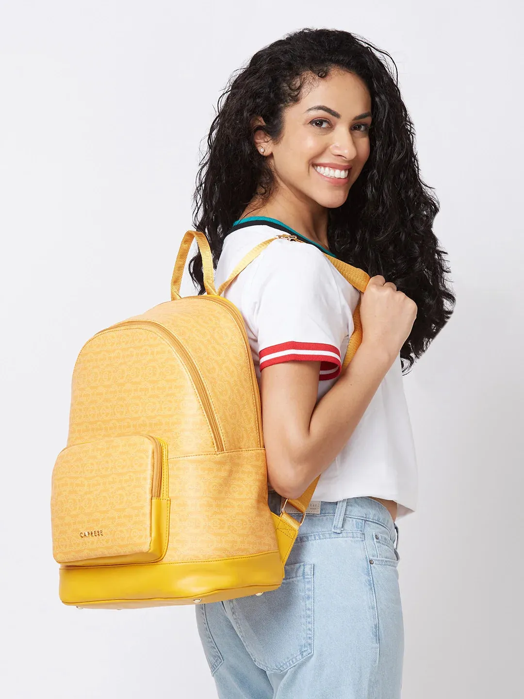 Caprese Cleo Large Yellow Laptop Backpack