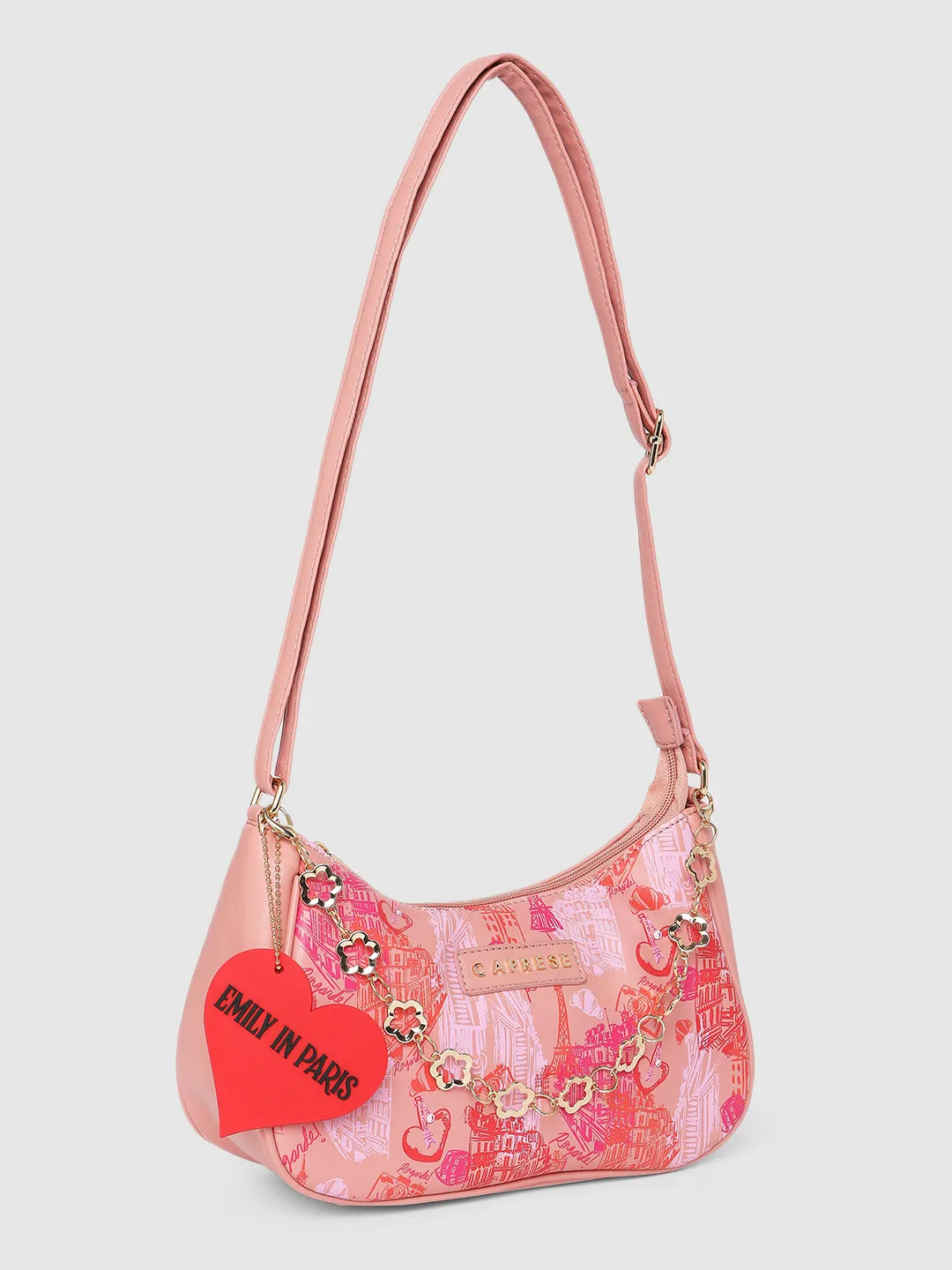Caprese Emily In Paris Printed Medium Salmon Hobo Bag