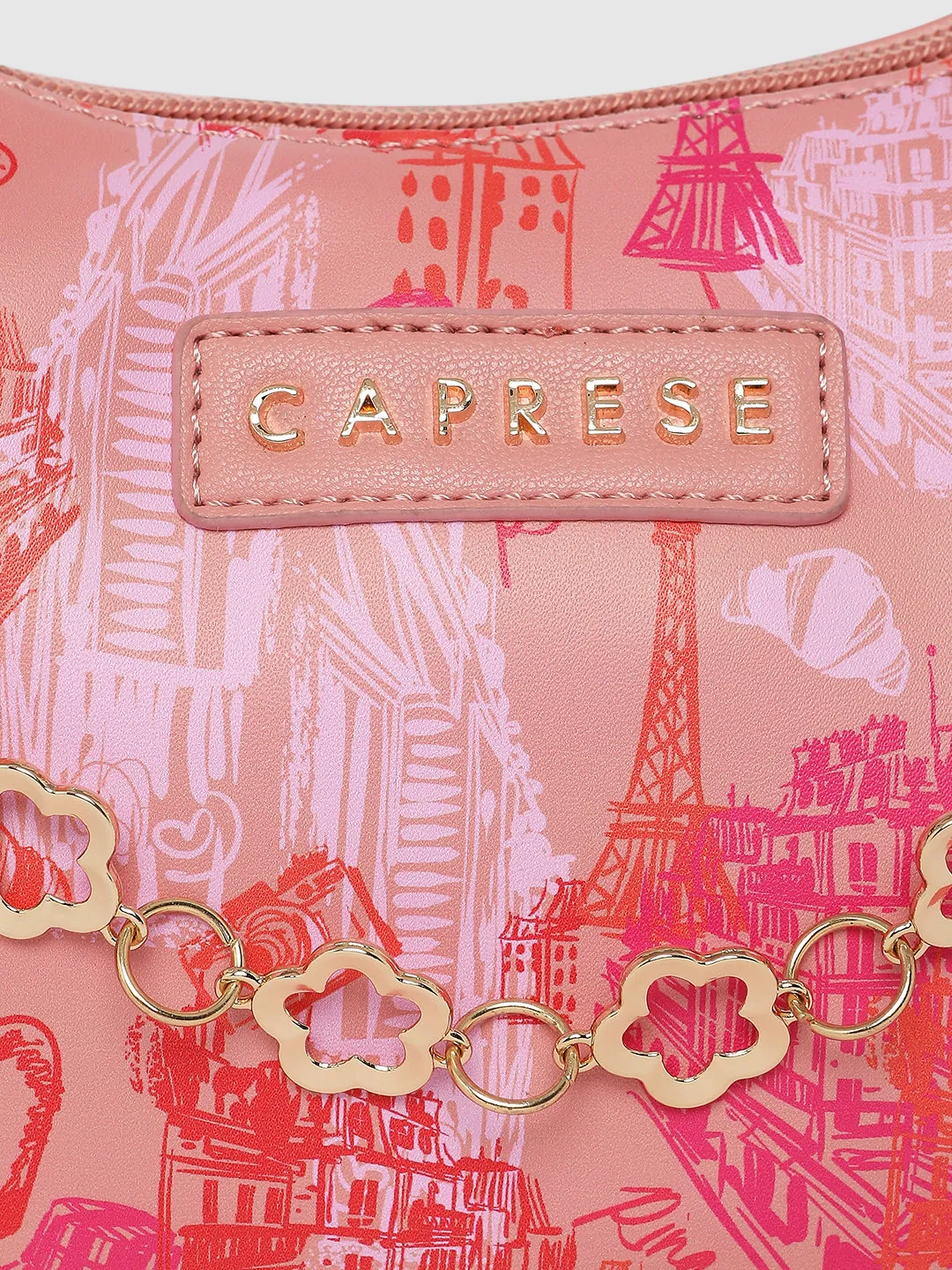 Caprese Emily In Paris Printed Medium Salmon Hobo Bag