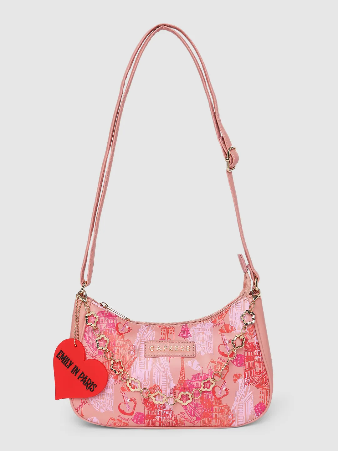 Caprese Emily In Paris Printed Medium Salmon Hobo Bag