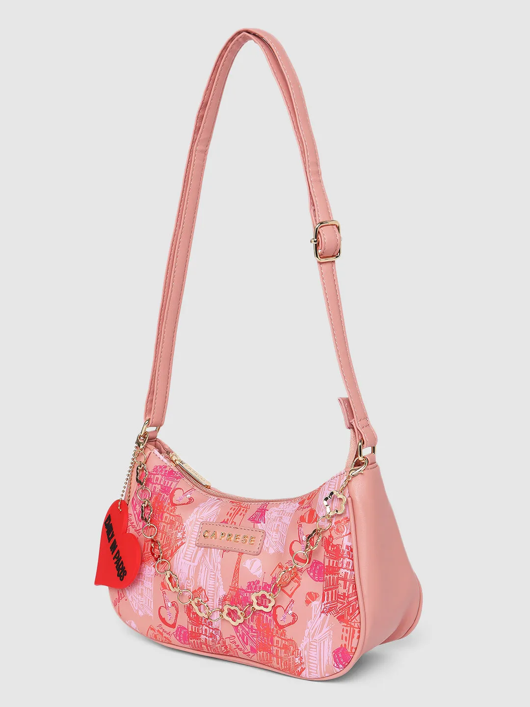 Caprese Emily In Paris Printed Medium Salmon Hobo Bag