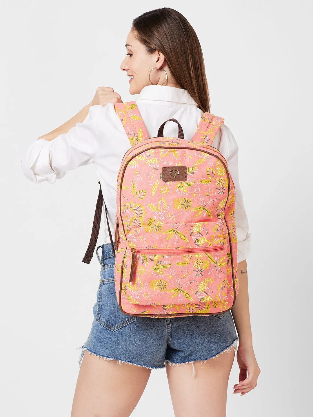 Caprese Hazel Large Coral Laptop Backpack