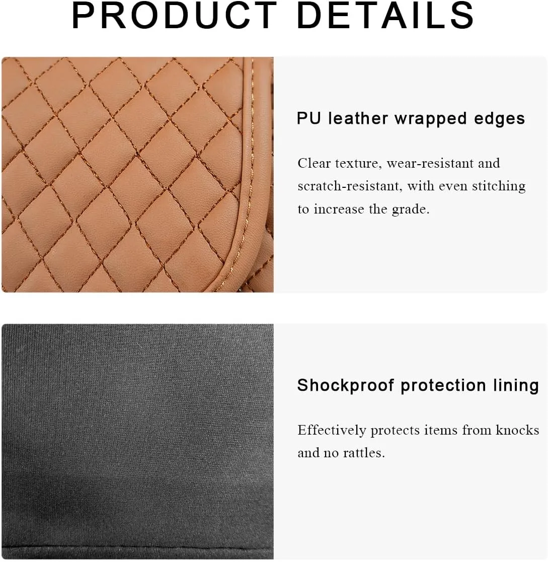 Car Purse Holder Between Seats, Luxury Leather Front Seat Back Handbag Organizer with Tissue Box Cup Holders, Auto Large Capacity Multi Pocket Purse Holder Hanging Storage Bag (Brown)