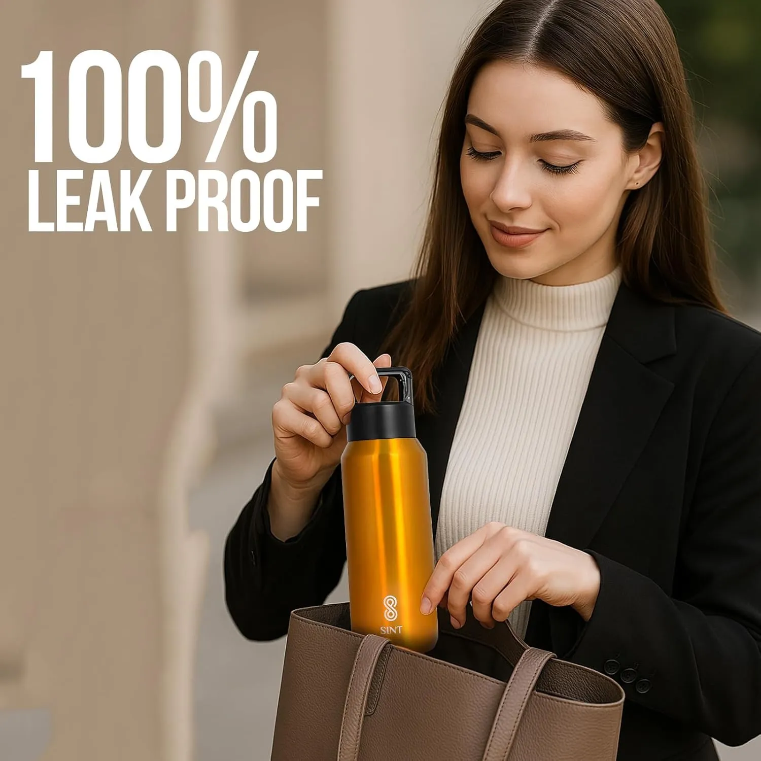Carbonated Sports Water Bottle - 20 Oz, Leak Proof - Stainless Steel, Gym & Sports Bottles for Men & Women, Double Walled & Vacuum Insulated With Dishwasher Safe, Pack of 1 (Gold)