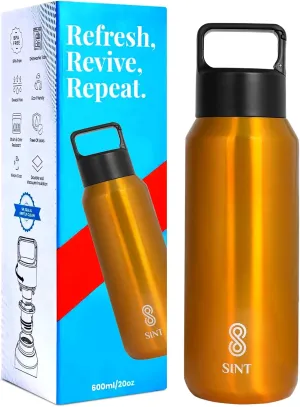 Carbonated Sports Water Bottle - 20 Oz, Leak Proof - Stainless Steel, Gym & Sports Bottles for Men & Women, Double Walled & Vacuum Insulated With Dishwasher Safe, Pack of 1 (Gold)