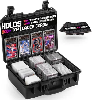 Card Case Storage for Graded Sports Cards Baseball Football Basketball, Trading Card Box with 9-12 Adjustable Dividers, Waterproof Card Organizer for Rigid, Magnetic Card Sleeves (Case Only)