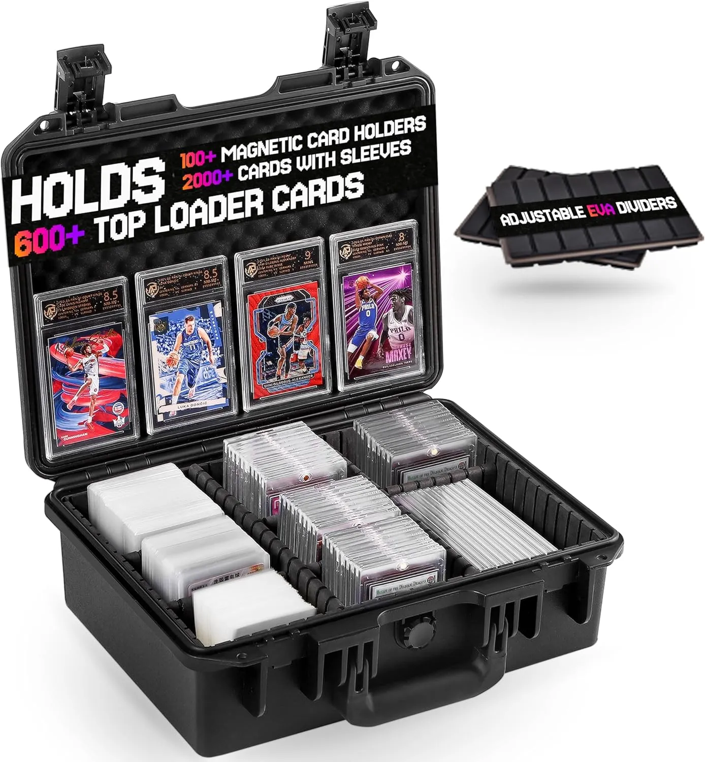 Card Case Storage for Graded Sports Cards Baseball Football Basketball, Trading Card Box with 9-12 Adjustable Dividers, Waterproof Card Organizer for Rigid, Magnetic Card Sleeves (Case Only)
