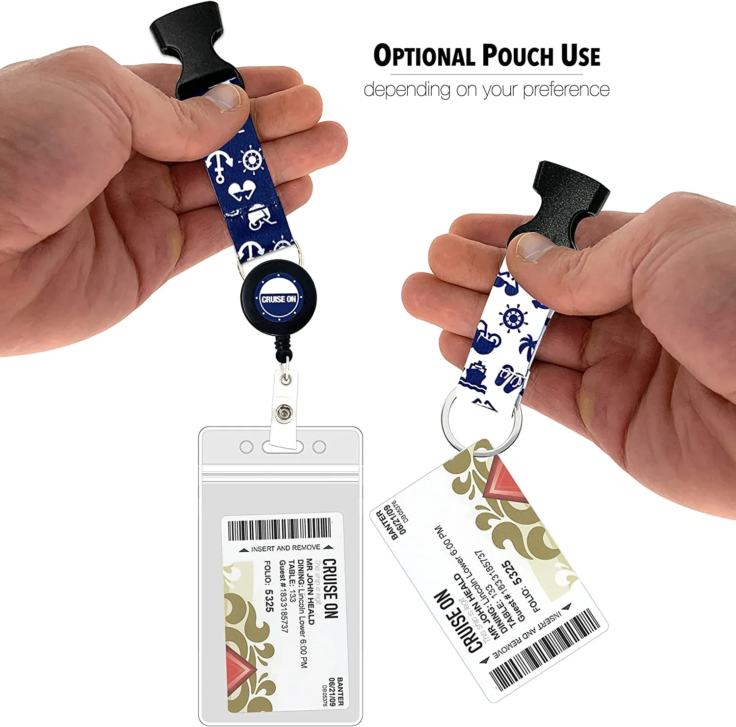 Carnival Cruise Luggage Large Tag Holders [4 Pack] & Cruise Lanyard Set [2 Pack] Clear, Plastic & Waterproof, Blue & White