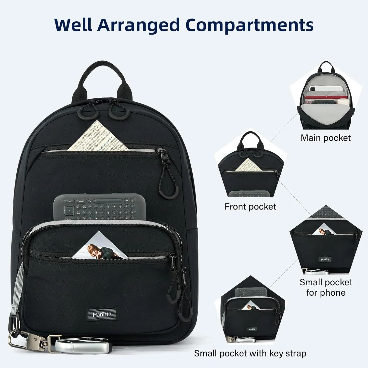 Carry On Travel Backpack For Men Women, 13 Inch Small Mini Work Bag Personal Item Backpacks, Camping Back Pack Lightweight Hiking Daypack For Office Nurse Commuter (Black)