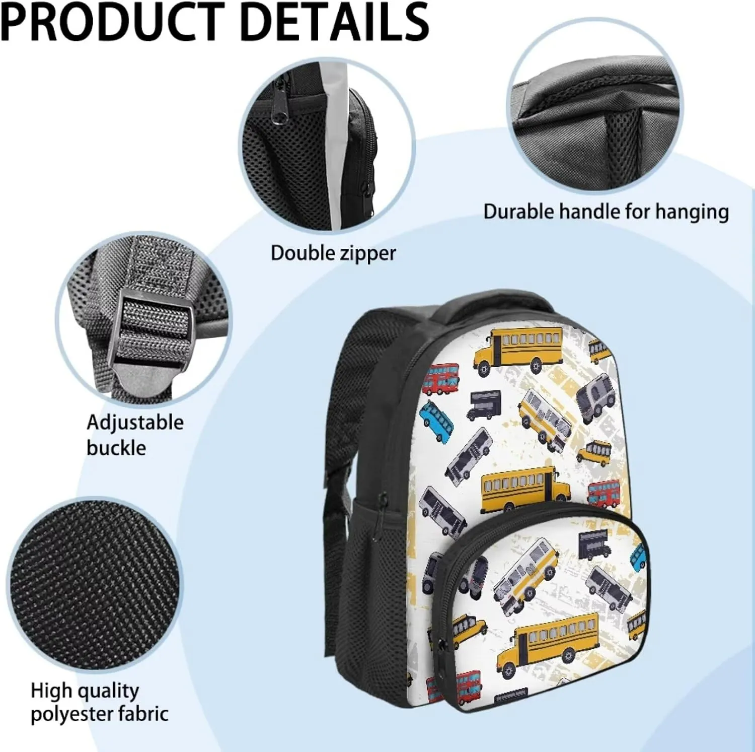 Cartoon Bus Kids Backpacks School Bag Casual Travel Daypack 12 inch Lightweight Children Backpack Bookbags for Teens Girls Back to School