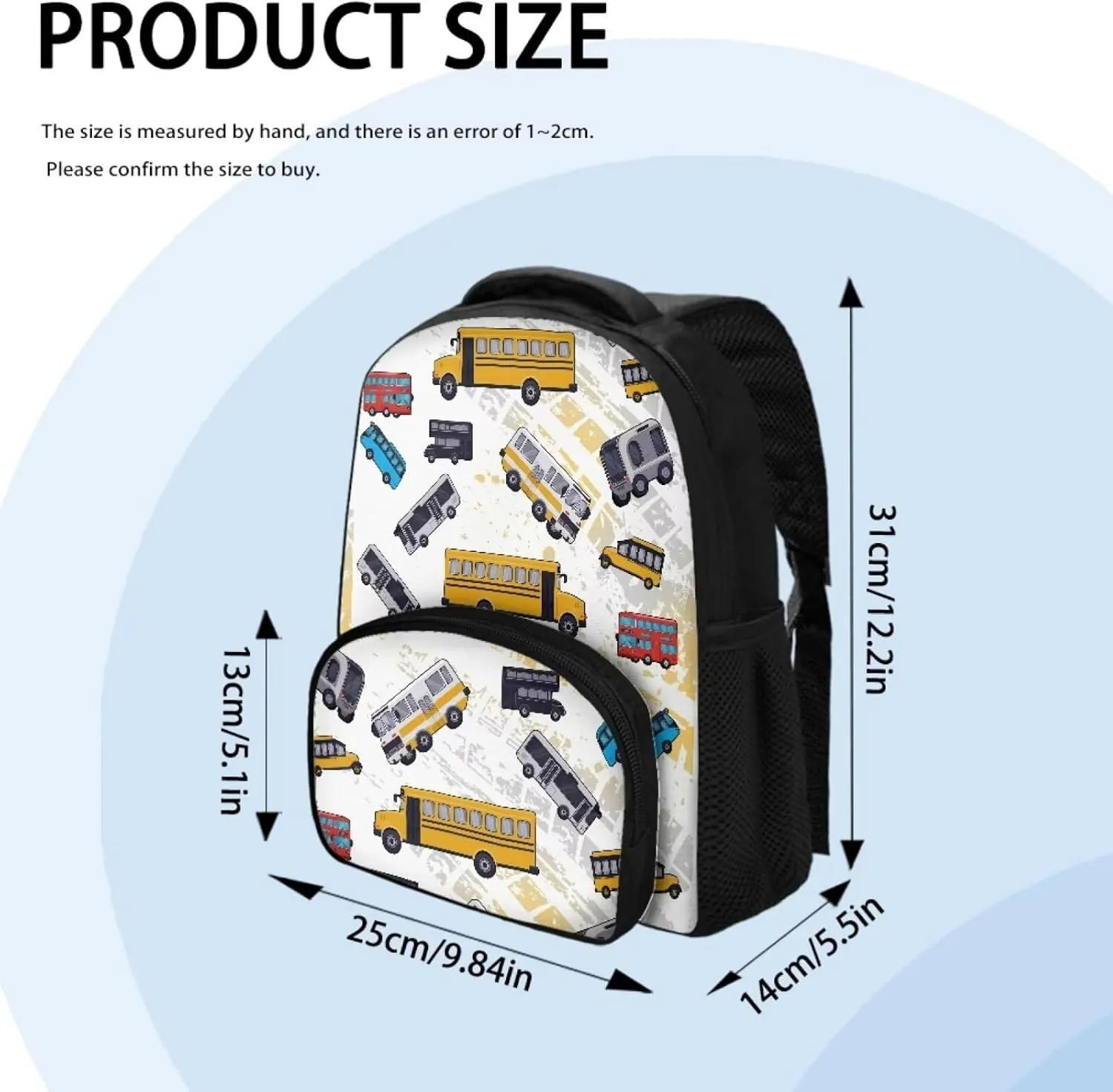 Cartoon Bus Kids Backpacks School Bag Casual Travel Daypack 12 inch Lightweight Children Backpack Bookbags for Teens Girls Back to School