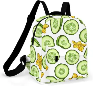 Cartoon Cucumber And Flower Pattern Backpacks Laptop Mini Backpacks for Women Travel Shoulder Bag Bookbag Rucksack Daypack 10 Inch