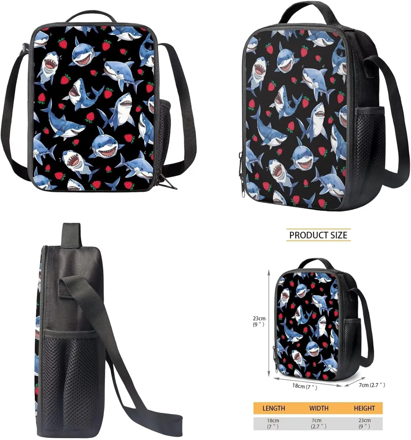 Cartoon Shark Toddler Backpack for Boys 3PCS Bookbag Set with Lunch Box Pencil Case 4-6 Kids Preschool Schoolbag Large Capacity Travel Shoulder Bag Casual Camping Backpacks Daycare Bag