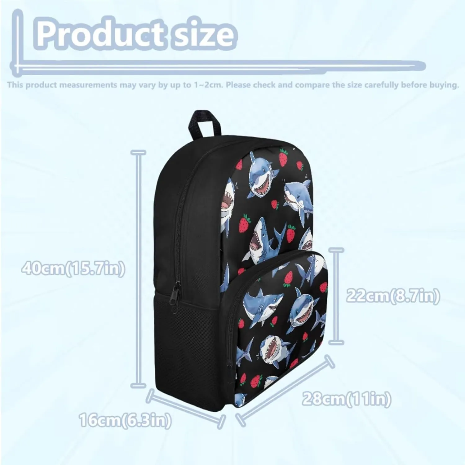 Cartoon Shark Toddler Backpack for Boys 3PCS Bookbag Set with Lunch Box Pencil Case 4-6 Kids Preschool Schoolbag Large Capacity Travel Shoulder Bag Casual Camping Backpacks Daycare Bag