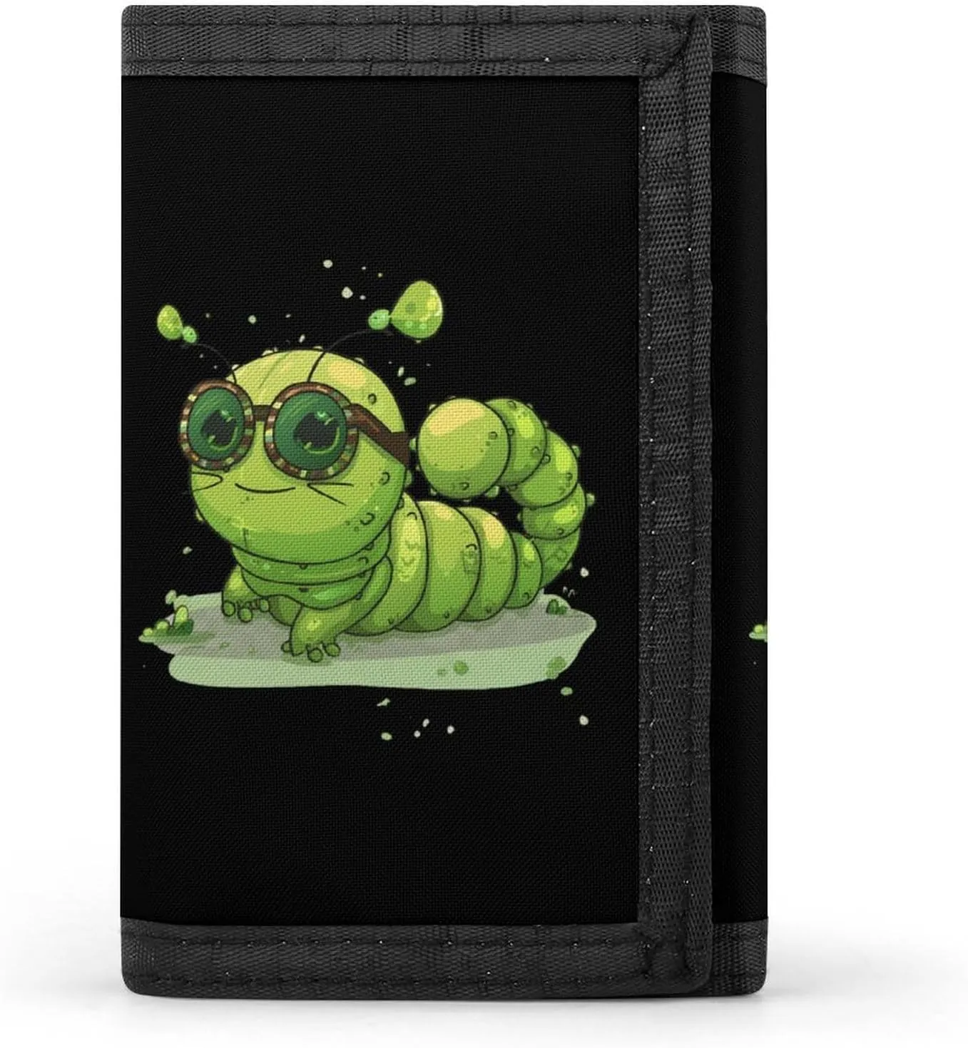 Caterpillar Glasses Insect Bug Trifold Wallet Portable Slim Purse Card Holder with Zip Pocket for Men Women