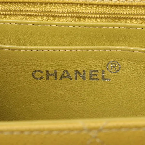Chanel Around 1998 Made Soft Caviar Skin Classic Flap Chain Bag Lime Yellow/ Silver