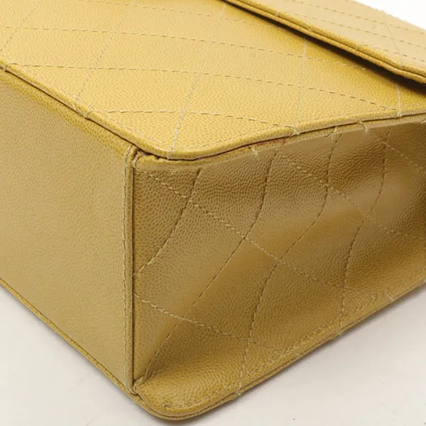 Chanel Around 1998 Made Soft Caviar Skin Classic Flap Chain Bag Lime Yellow/ Silver
