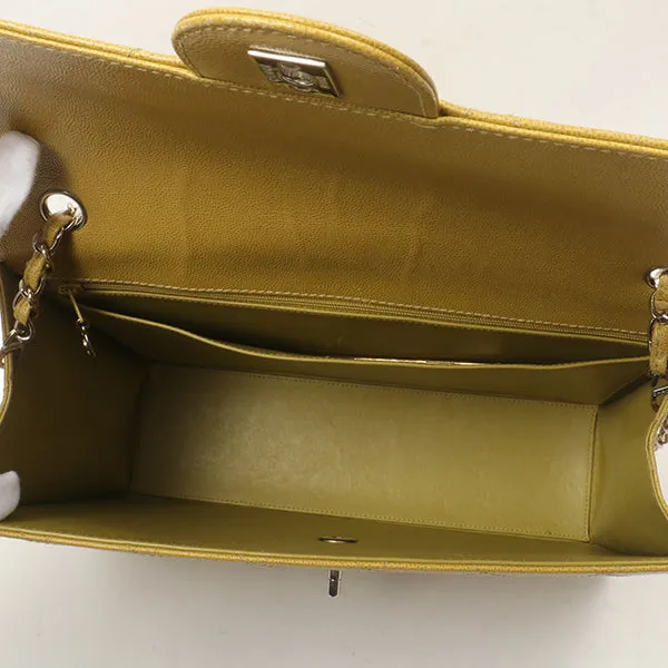 Chanel Around 1998 Made Soft Caviar Skin Classic Flap Chain Bag Lime Yellow/ Silver