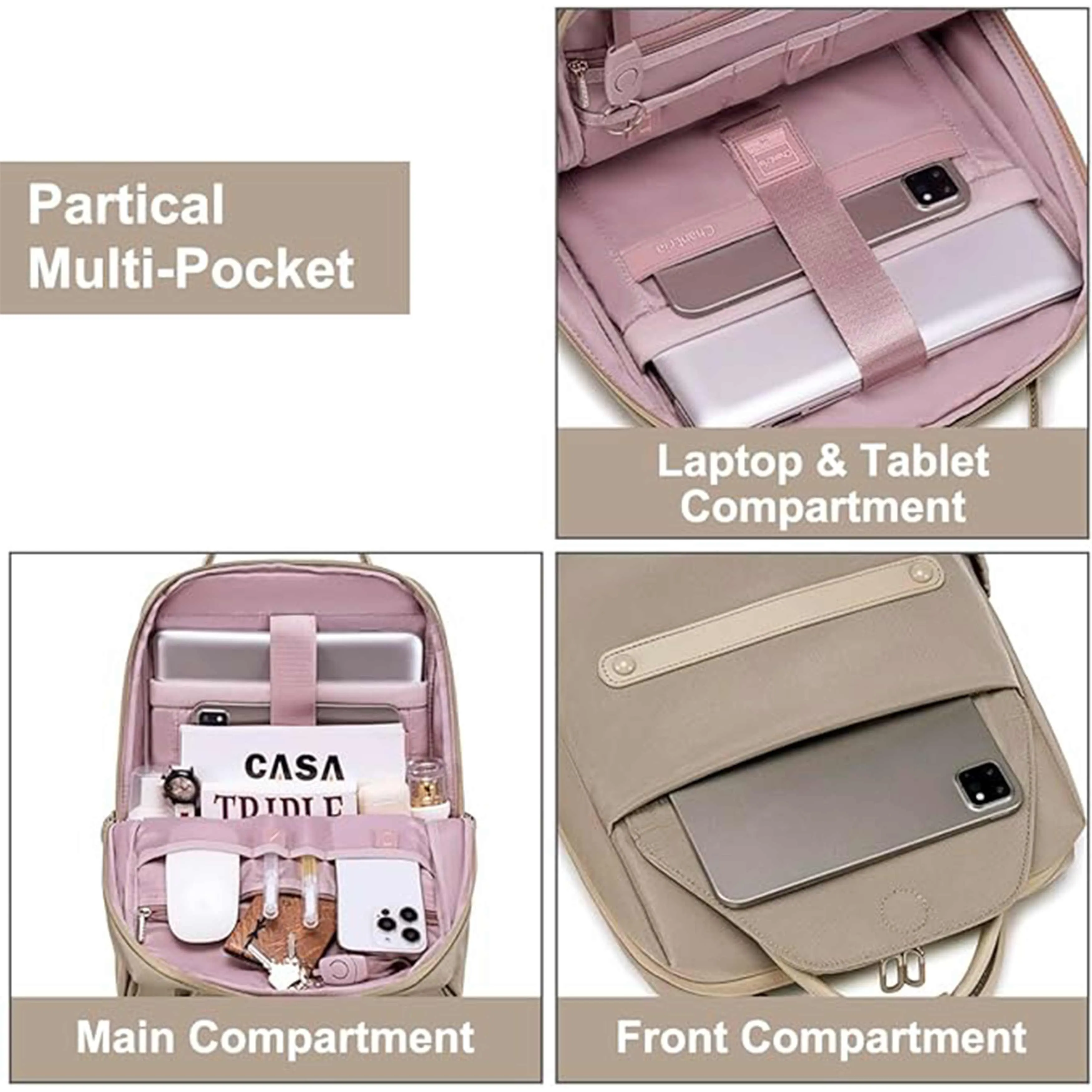 Chantria Casual Laptop Backpack for Women Water Resistant Multifunctional Polyester Daypack for Office/School/College/Travel, CB00618