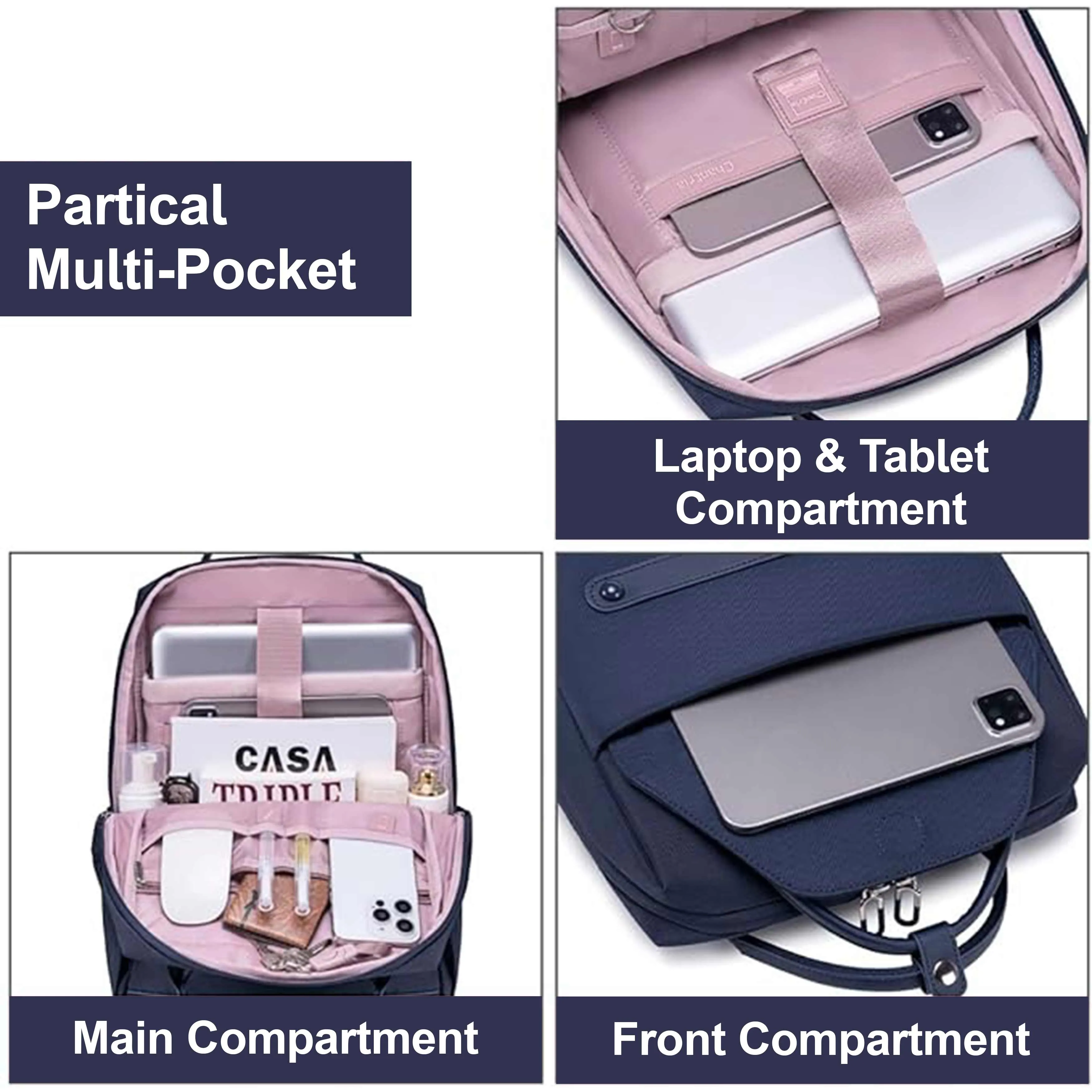 Chantria Casual Laptop Backpack for Women Water Resistant Multifunctional Polyester Daypack for Office/School/College/Travel, CB00618