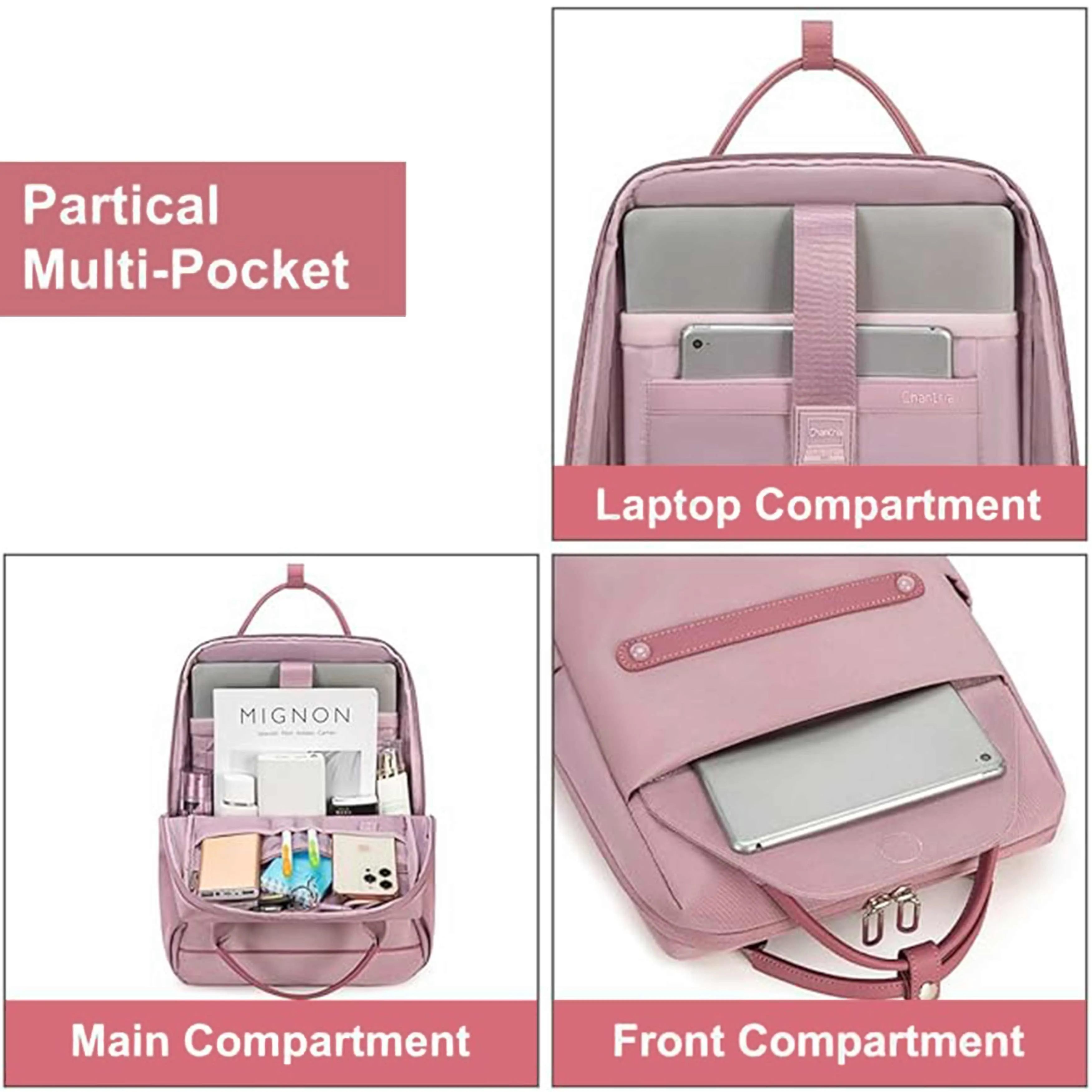 Chantria Casual Laptop Backpack for Women Water Resistant Multifunctional Polyester Daypack for Office/School/College/Travel, CB00618