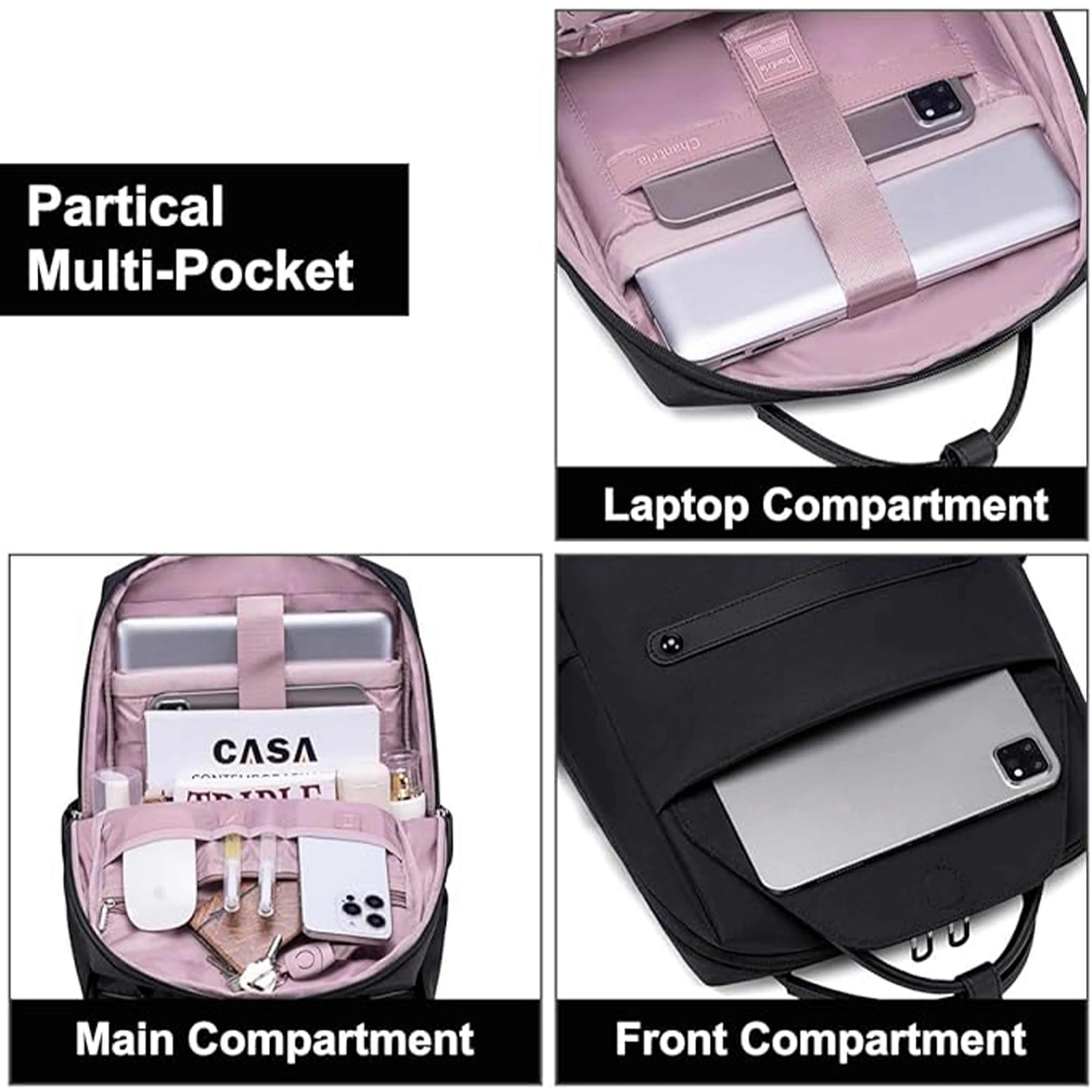 Chantria Casual Laptop Backpack for Women Water Resistant Multifunctional Polyester Daypack for Office/School/College/Travel, CB00618