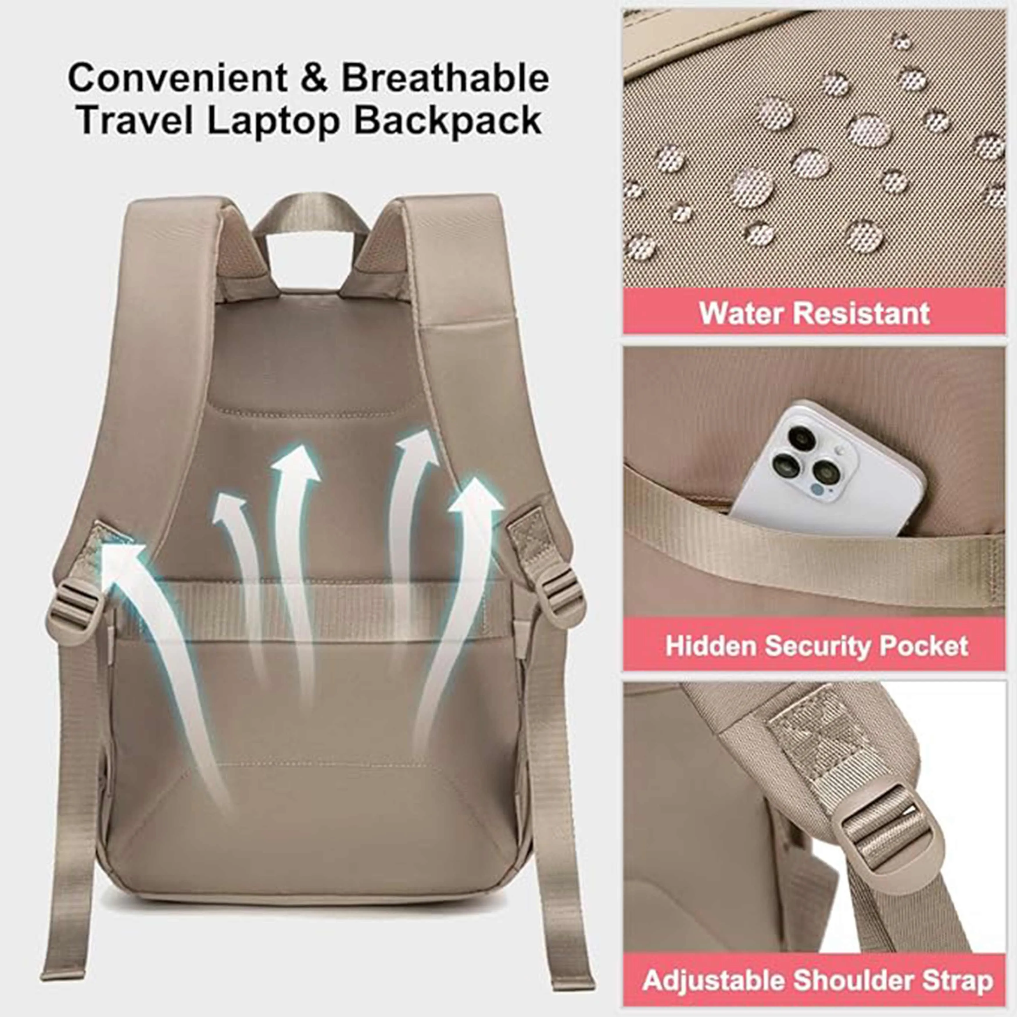 Chantria Premium Water-Resistant Computer Backpack for Women Multifunctional Anti-Theft Lightweight Daypack for Casual Travel Office School College, CB00649