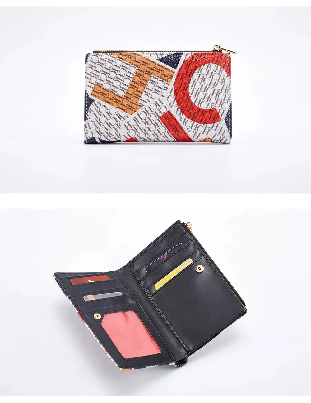 CHCH-Women's Cartoon Printing Long Wallet Retro Classic Wallet PVC Material Fashion Simple Large Capacity Bags