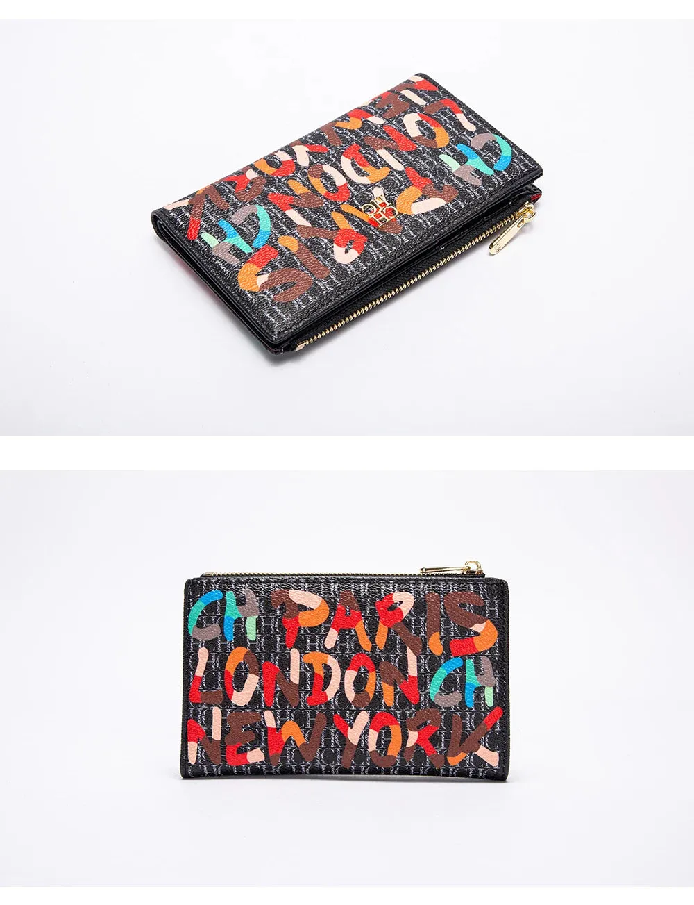 CHCH-Women's Cartoon Printing Long Wallet Retro Classic Wallet PVC Material Fashion Simple Large Capacity Bags