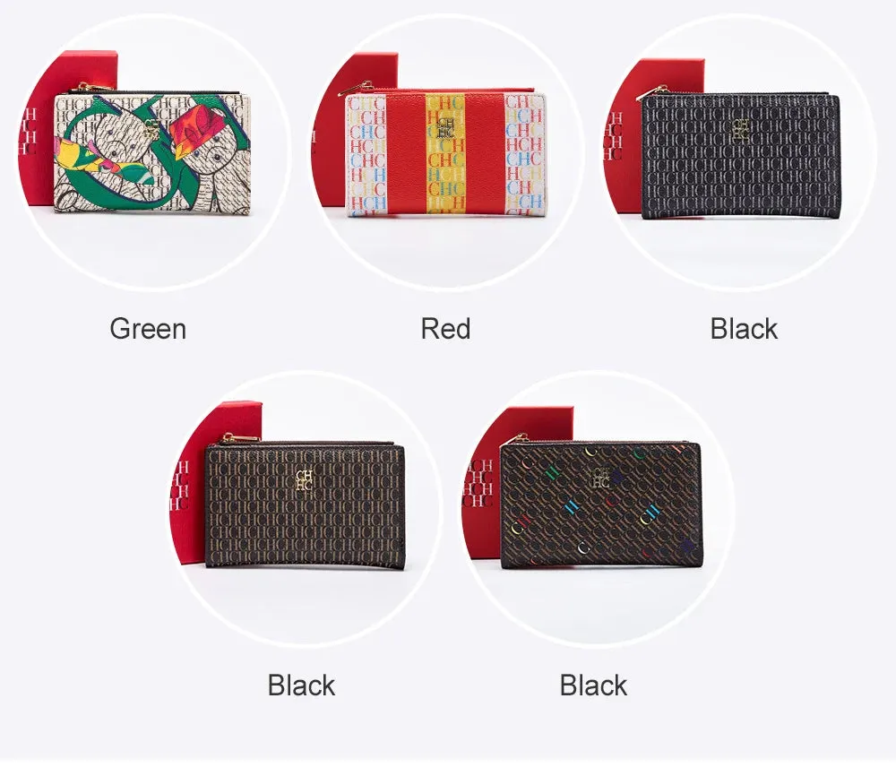 CHCH-Women's Cartoon Printing Long Wallet Retro Classic Wallet PVC Material Fashion Simple Large Capacity Bags