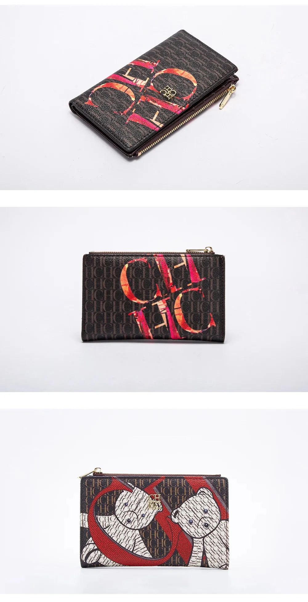 CHCH-Women's Cartoon Printing Long Wallet Retro Classic Wallet PVC Material Fashion Simple Large Capacity Bags