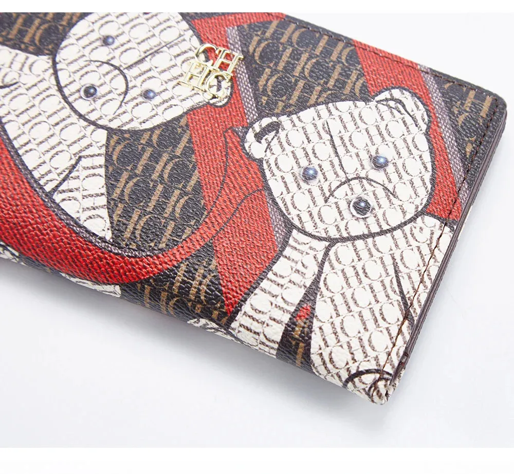 CHCH-Women's Cartoon Printing Long Wallet Retro Classic Wallet PVC Material Fashion Simple Large Capacity Bags