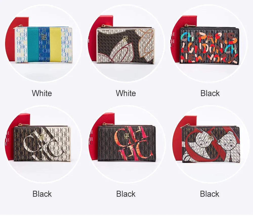 CHCH-Women's Cartoon Printing Long Wallet Retro Classic Wallet PVC Material Fashion Simple Large Capacity Bags