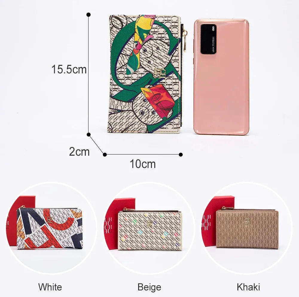 CHCH-Women's Cartoon Printing Long Wallet Retro Classic Wallet PVC Material Fashion Simple Large Capacity Bags
