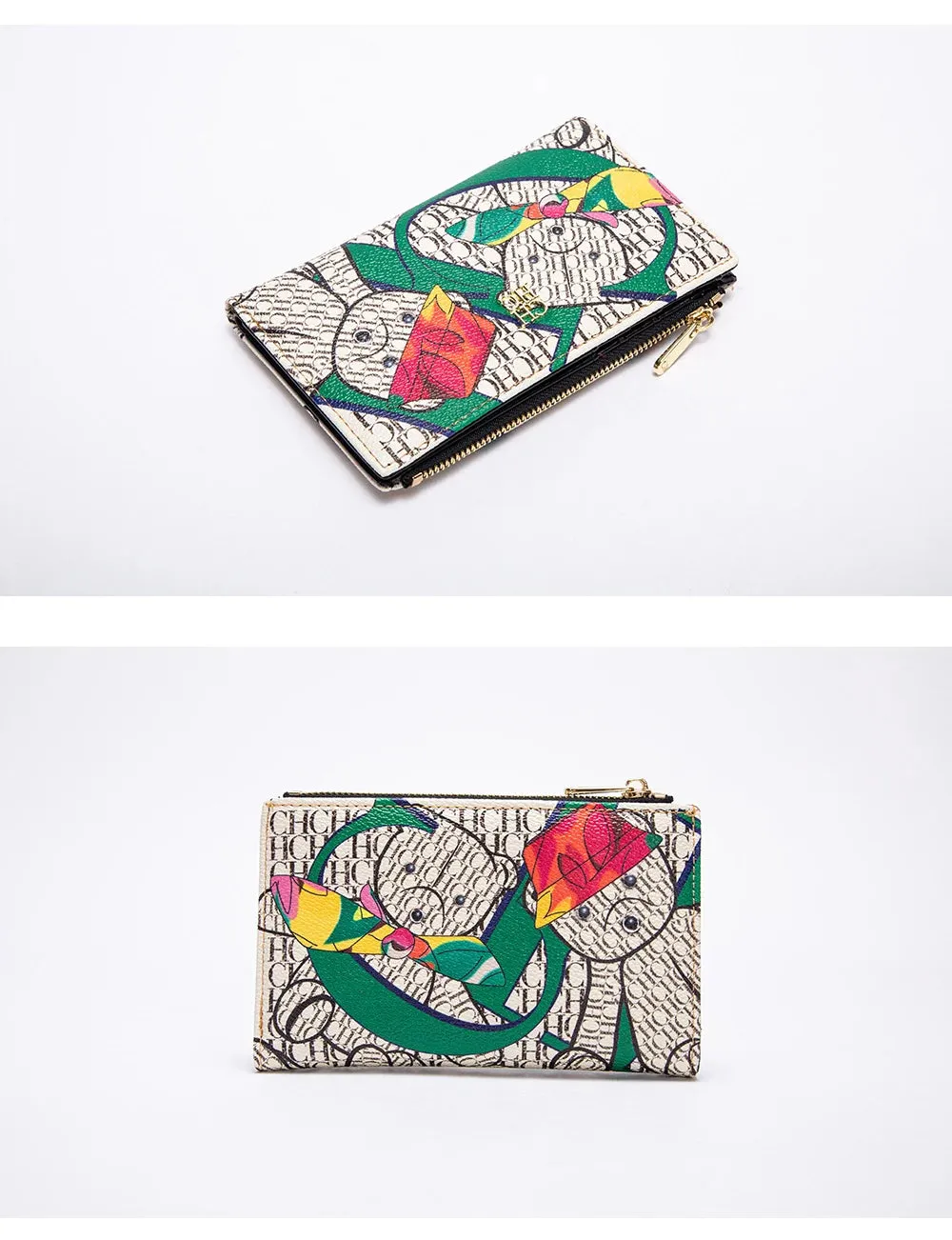 CHCH-Women's Cartoon Printing Long Wallet Retro Classic Wallet PVC Material Fashion Simple Large Capacity Bags
