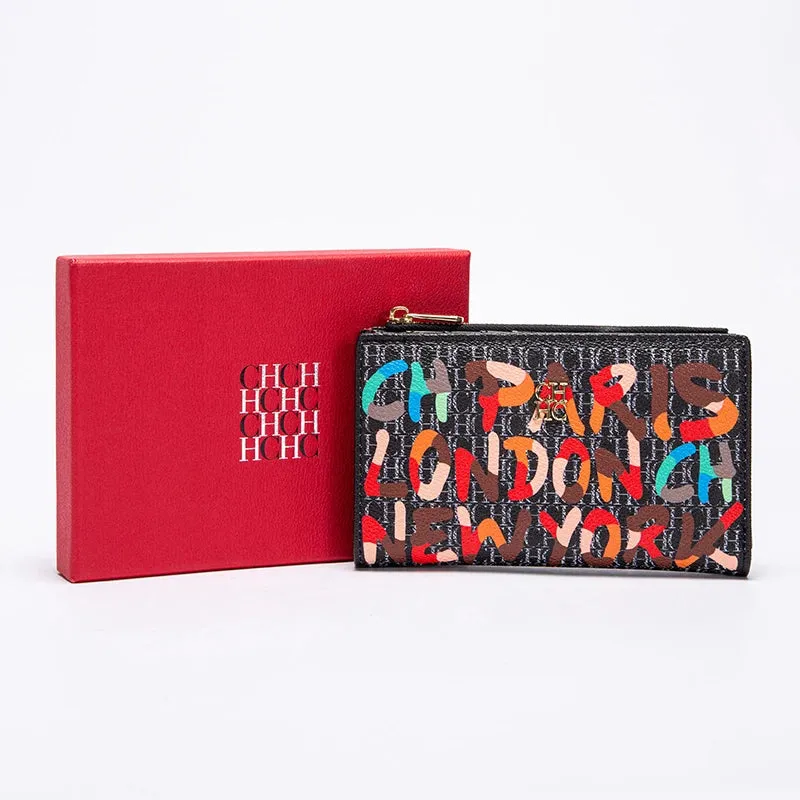 CHCH-Women's Cartoon Printing Long Wallet Retro Classic Wallet PVC Material Fashion Simple Large Capacity Bags